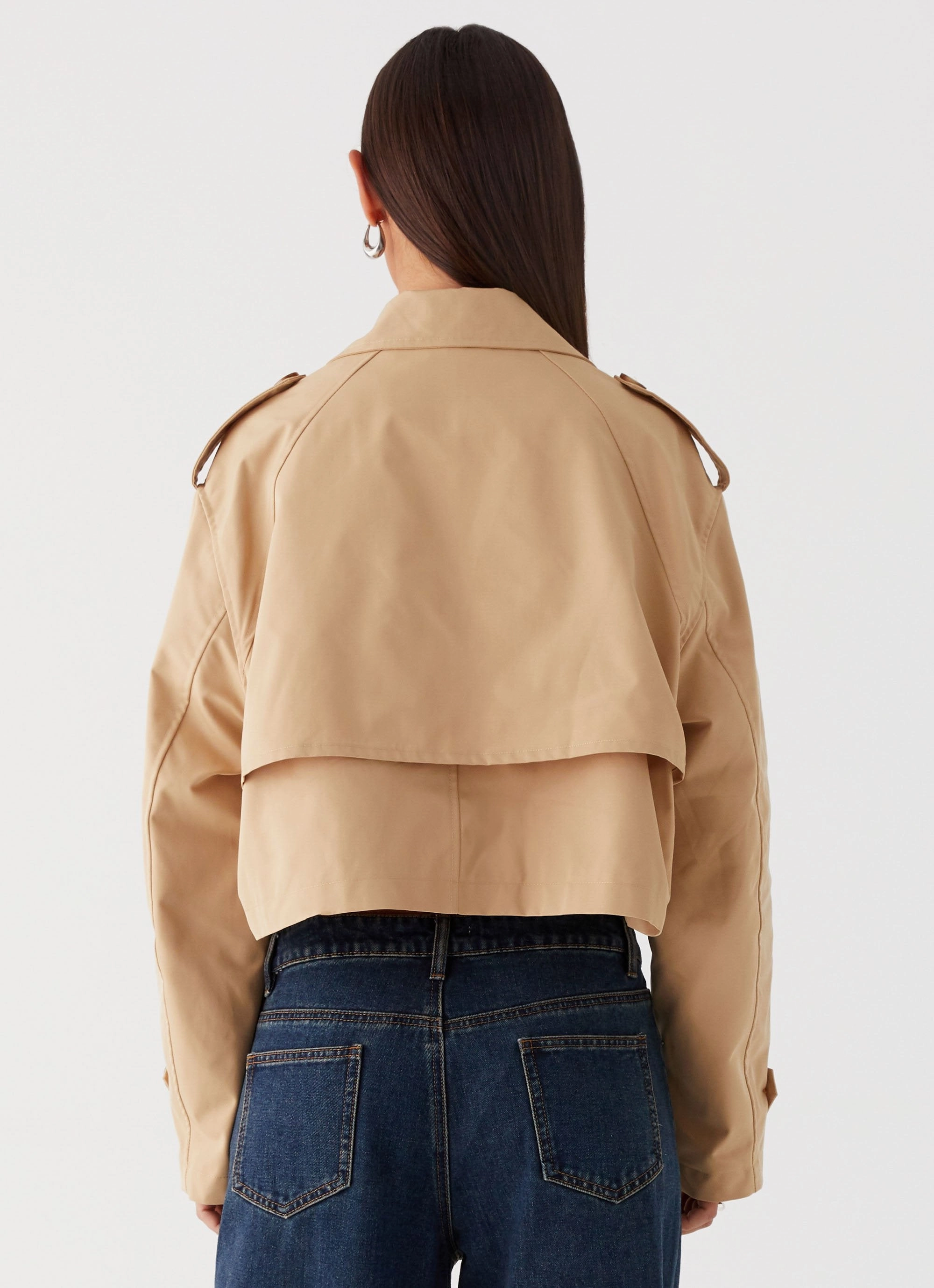 Teddie Cropped Trench Coat - Camel Fit For Daily