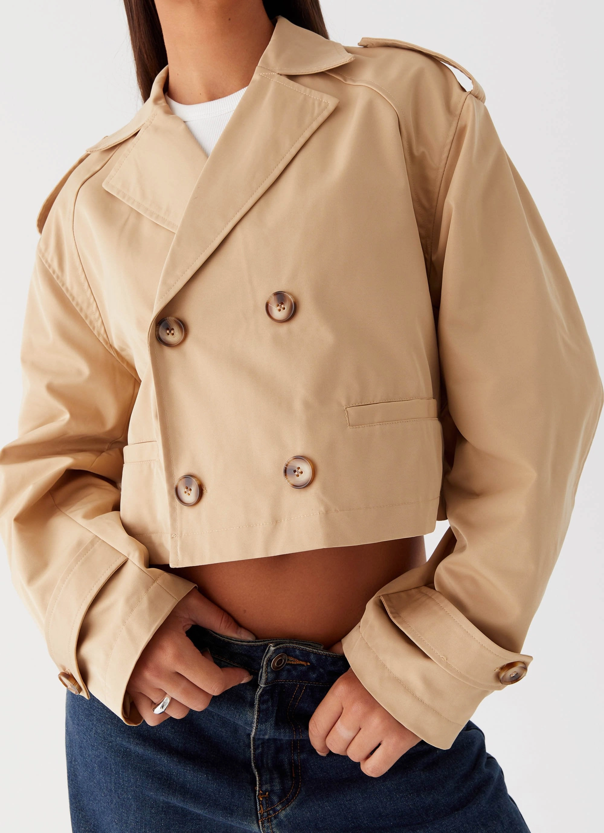 Teddie Cropped Trench Coat - Camel Abrasion resistant