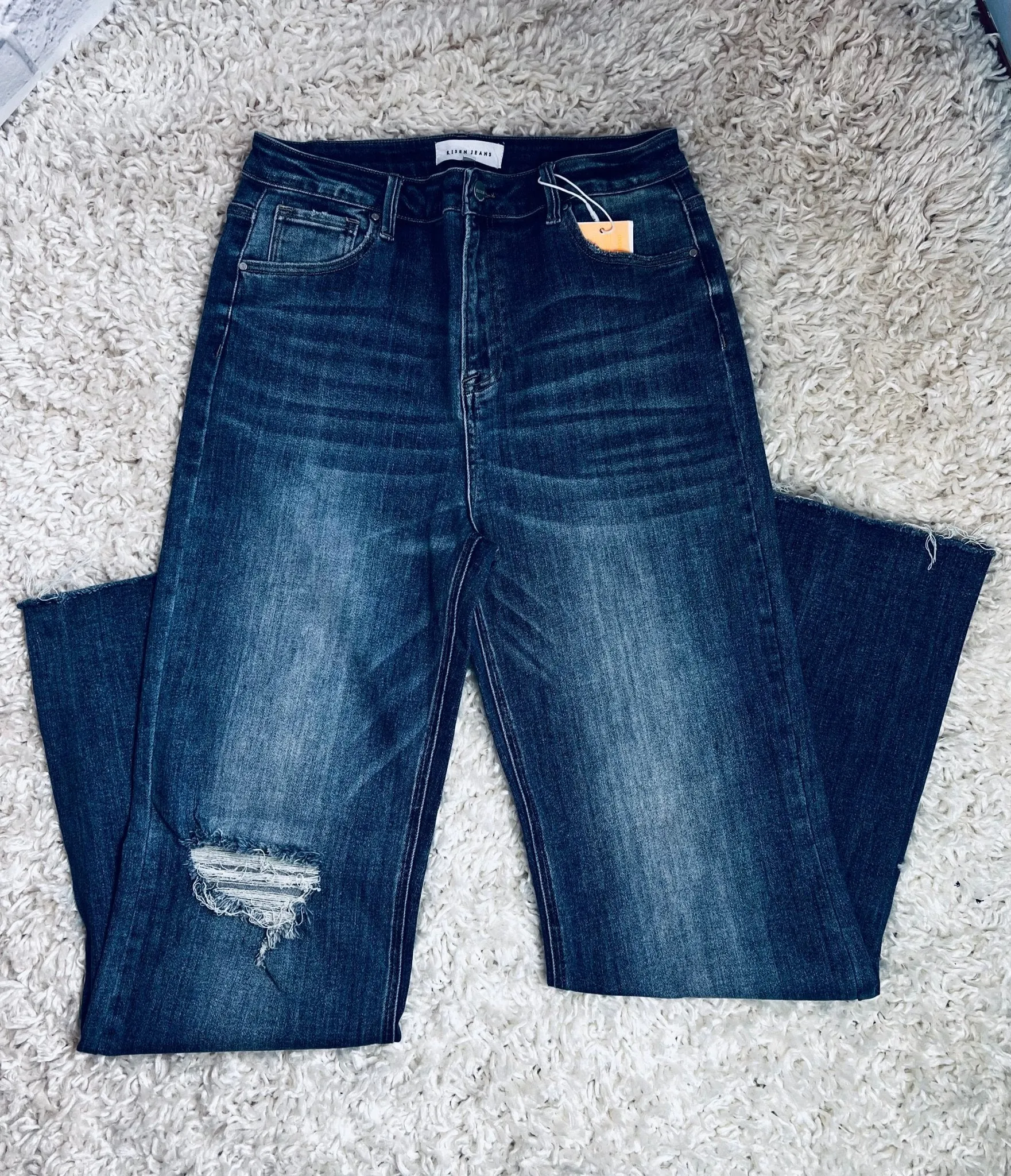 Risen Dark High Rise Long Inseam Straight Jeans