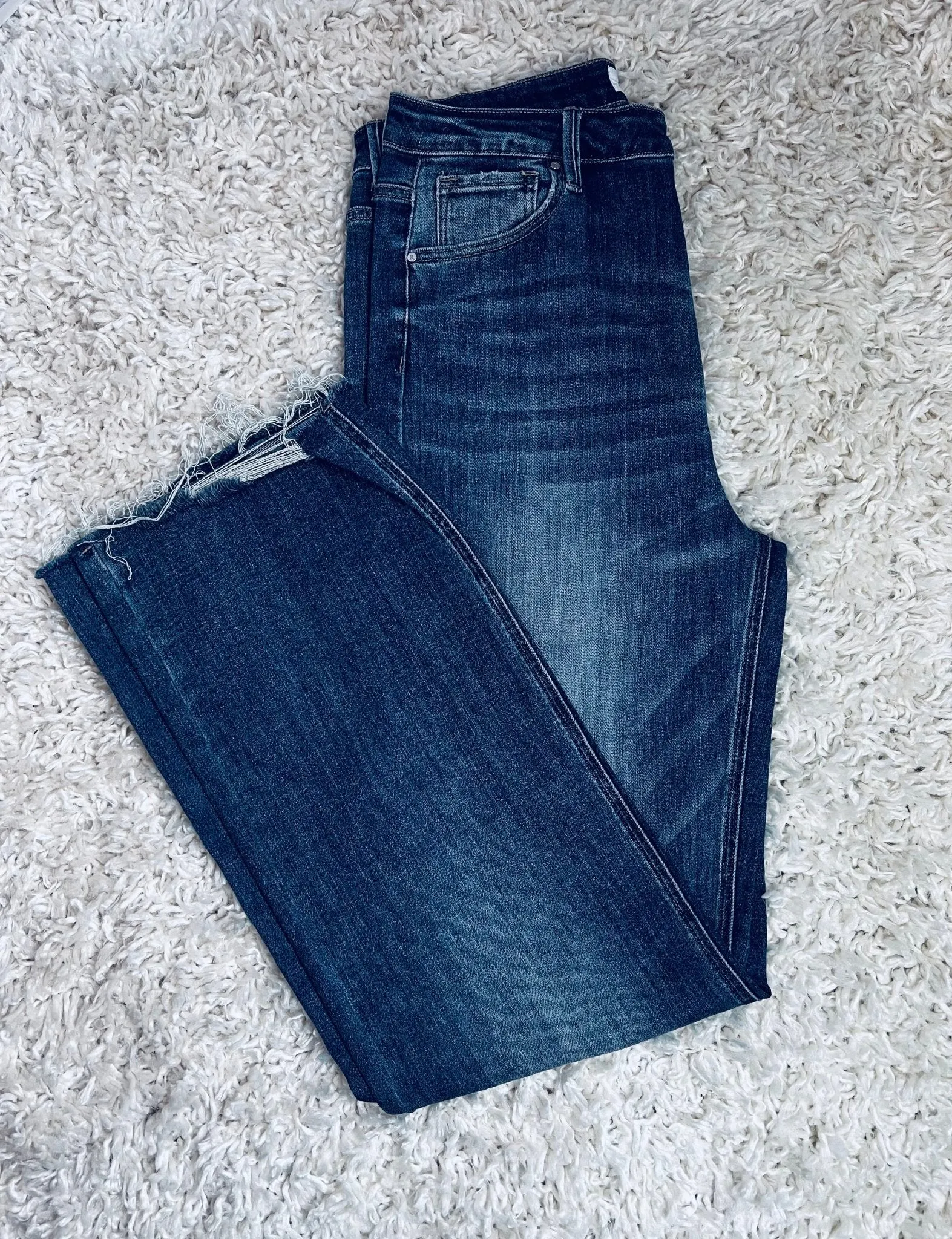 Risen Dark High Rise Long Inseam Straight Jeans