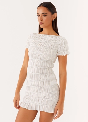 Light Bow Rita Ruched Mini Dress - White