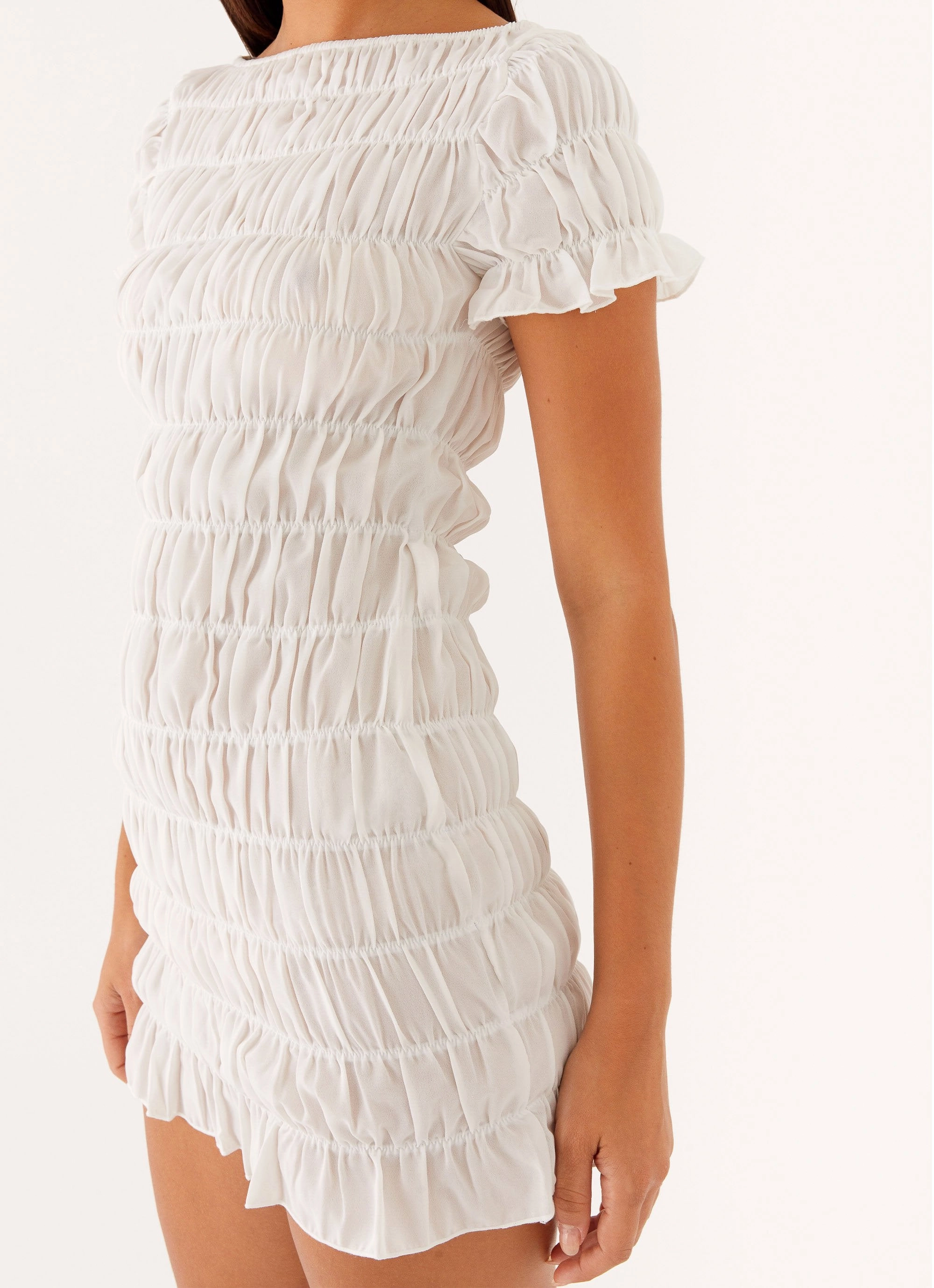 Rita Ruched Mini Dress - White Lightweight Wear Multi Season