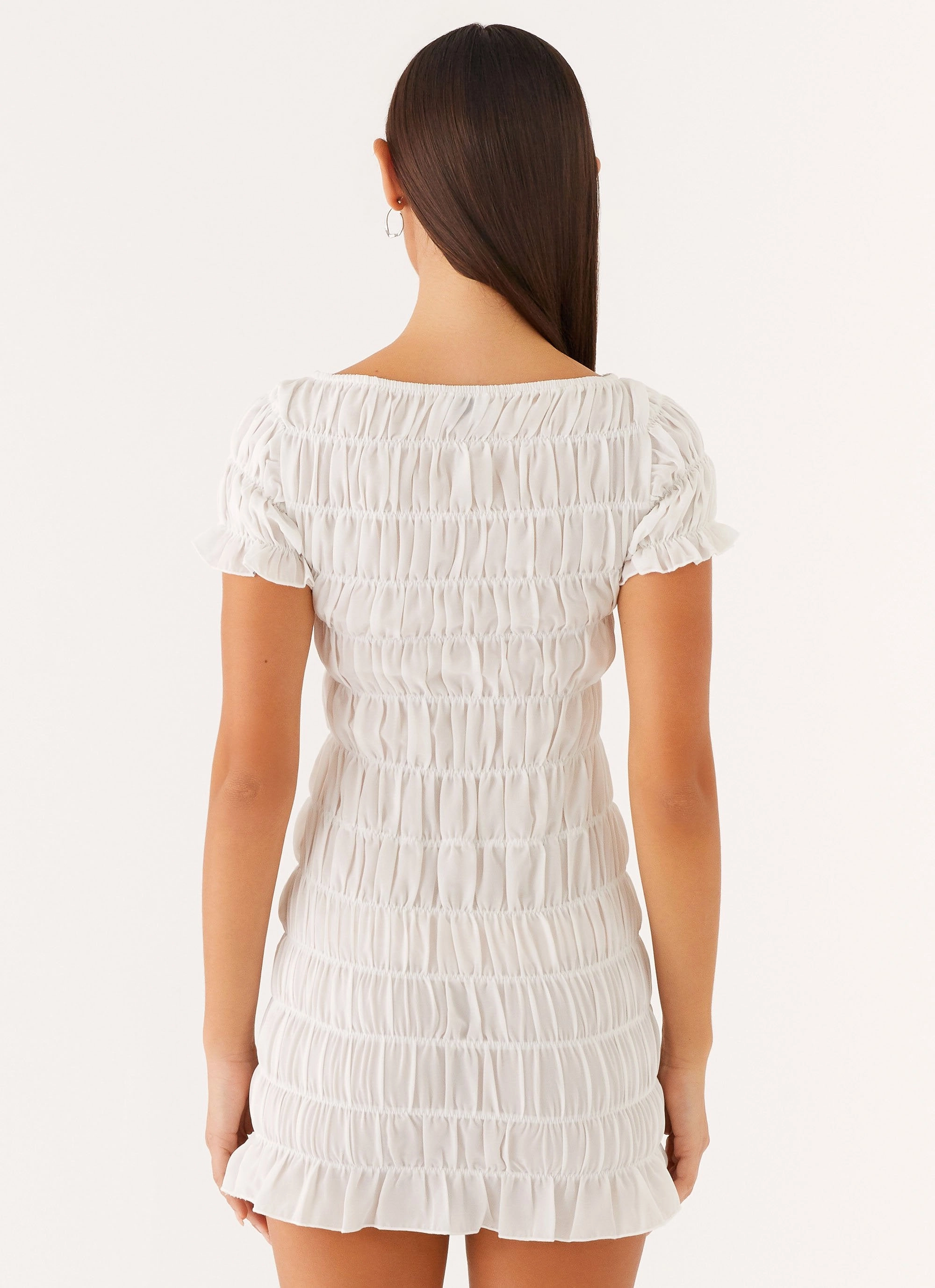 Flowy-Shape Rita Ruched Mini Dress - White