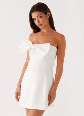 Riva Mini Dress - White Chic formal attire High-Neck