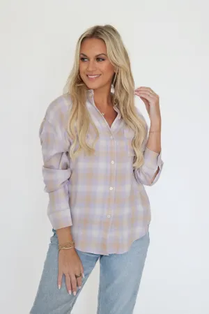 River Plaid Button Up - Lavender Ice PuckerFree Surface
