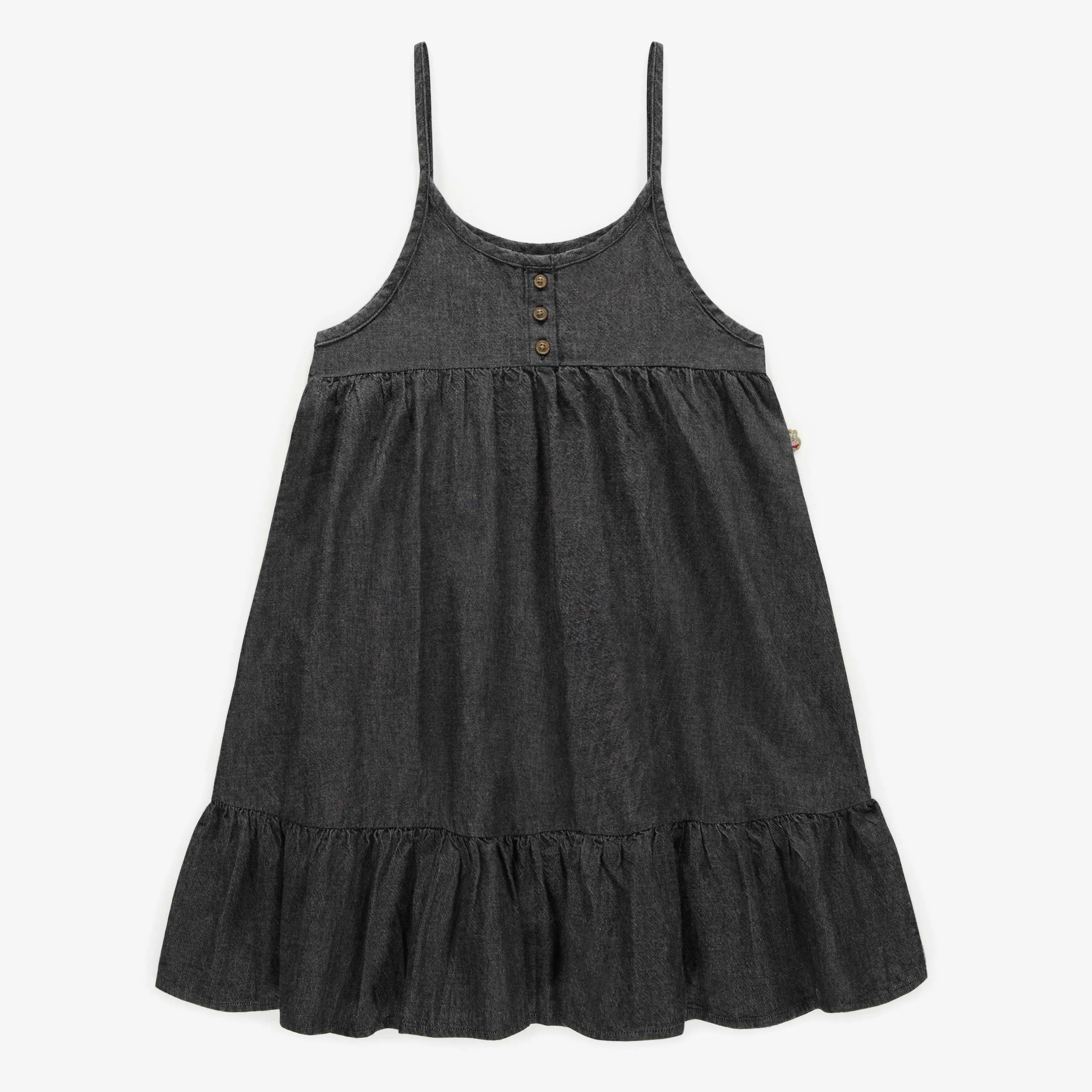 Robe chasuble longue charcoal en coton, enfant || Long jumper dress charcoal in cotton, child