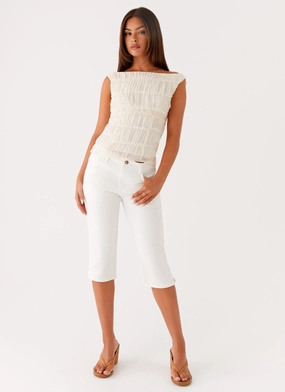 Rocco Denim Capri Pants - Off White Urban Flex Tangle Free Cuffs