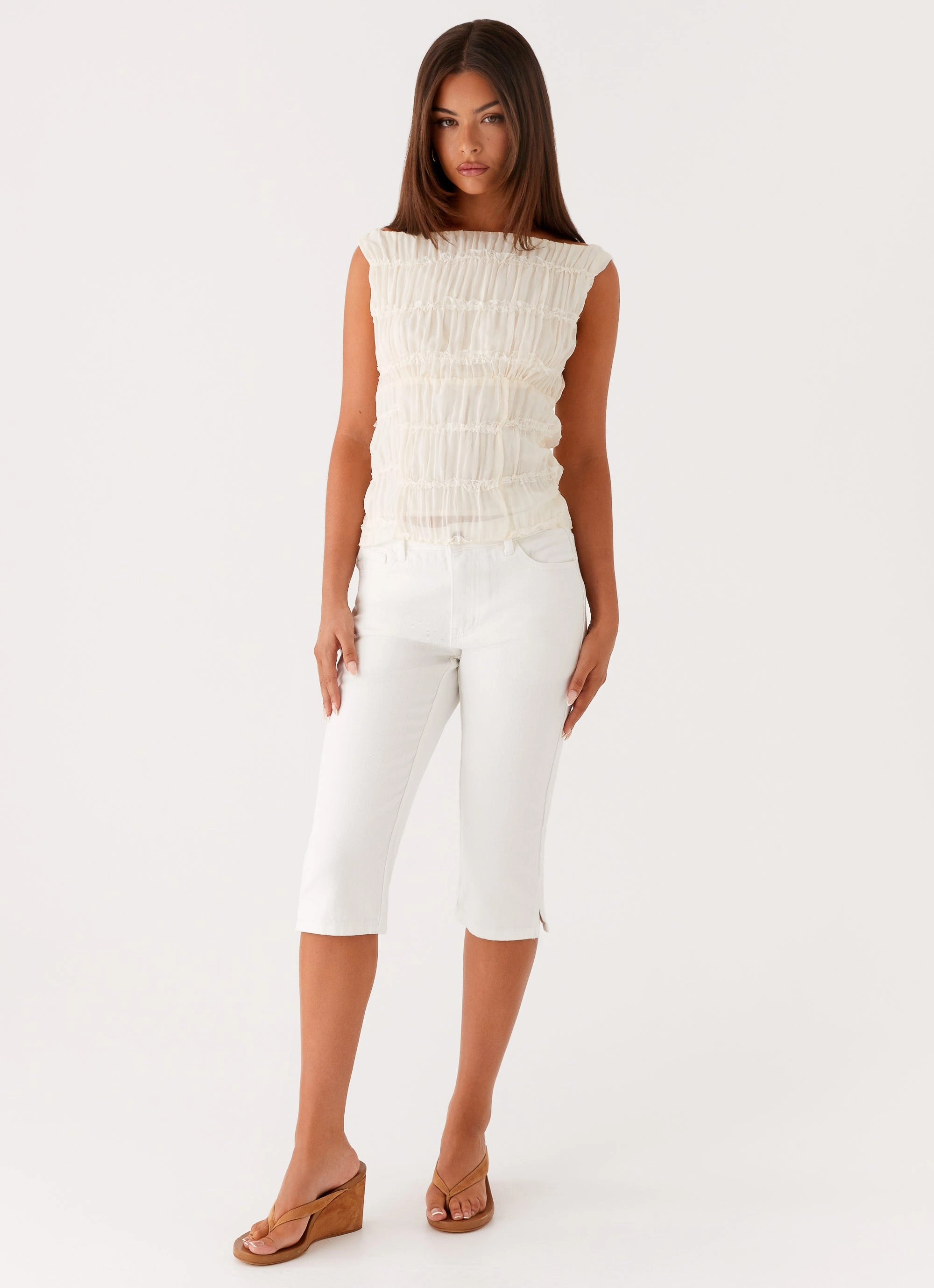 Rocco Denim Capri Pants - Off White Casual Chic StainResistantCoating