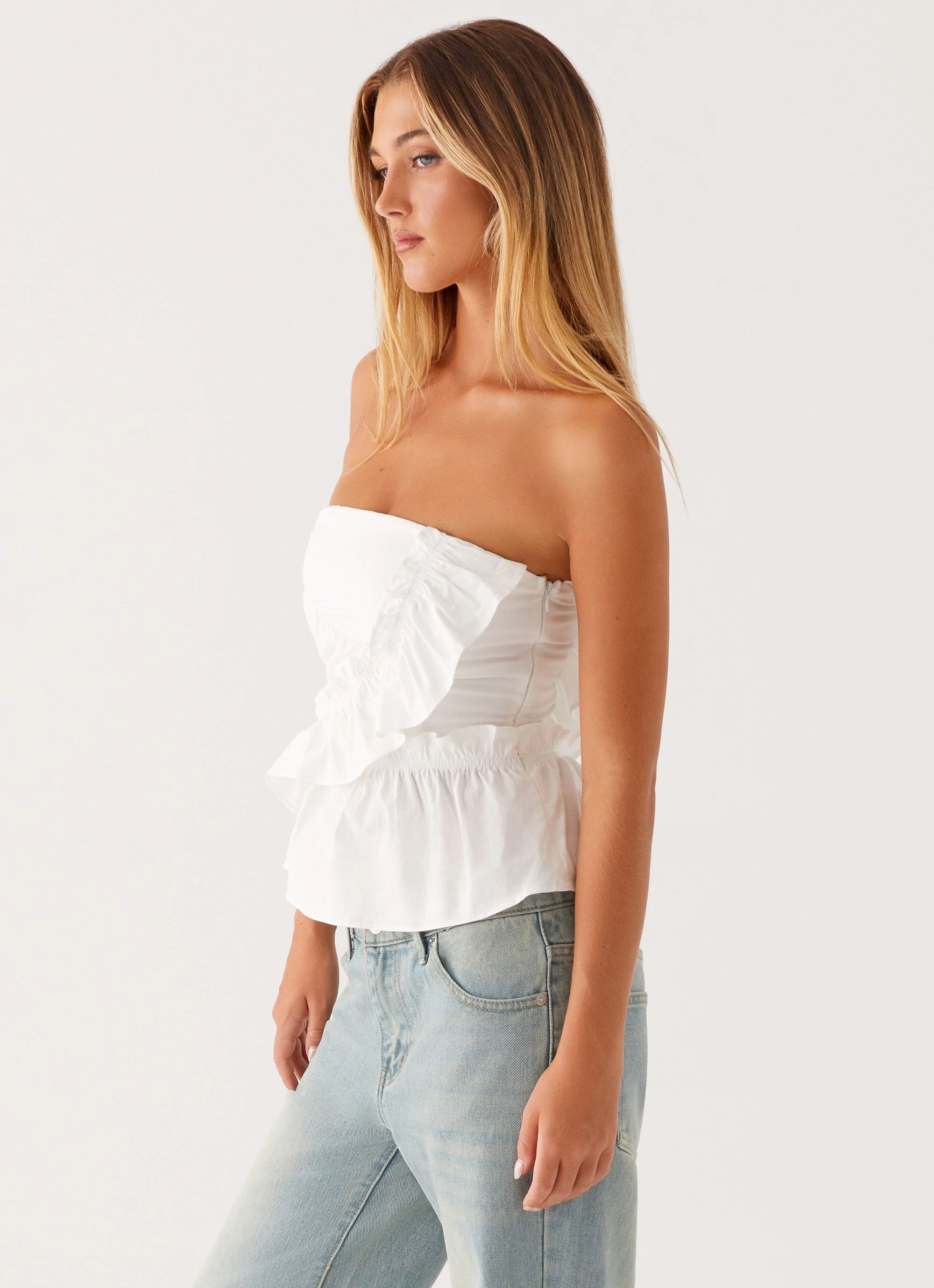 Cozy Layer Casual Blouse Roisin Ruched Top - White