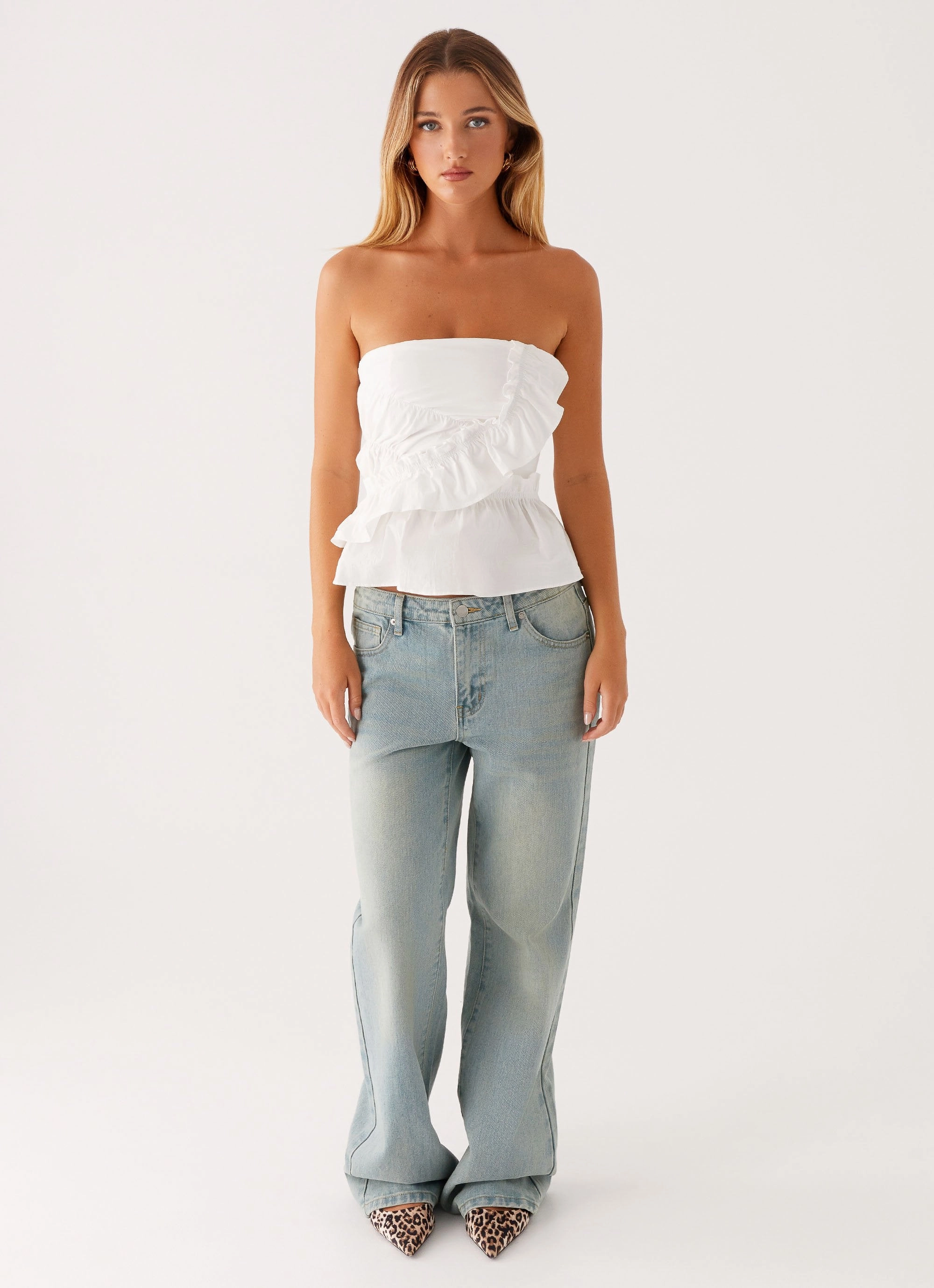 Roisin Ruched Top - White Relaxed Top