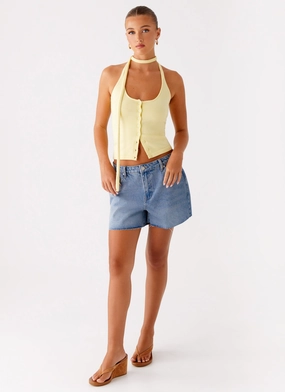 Roland Denim Shorts - Blue Bold Waistband