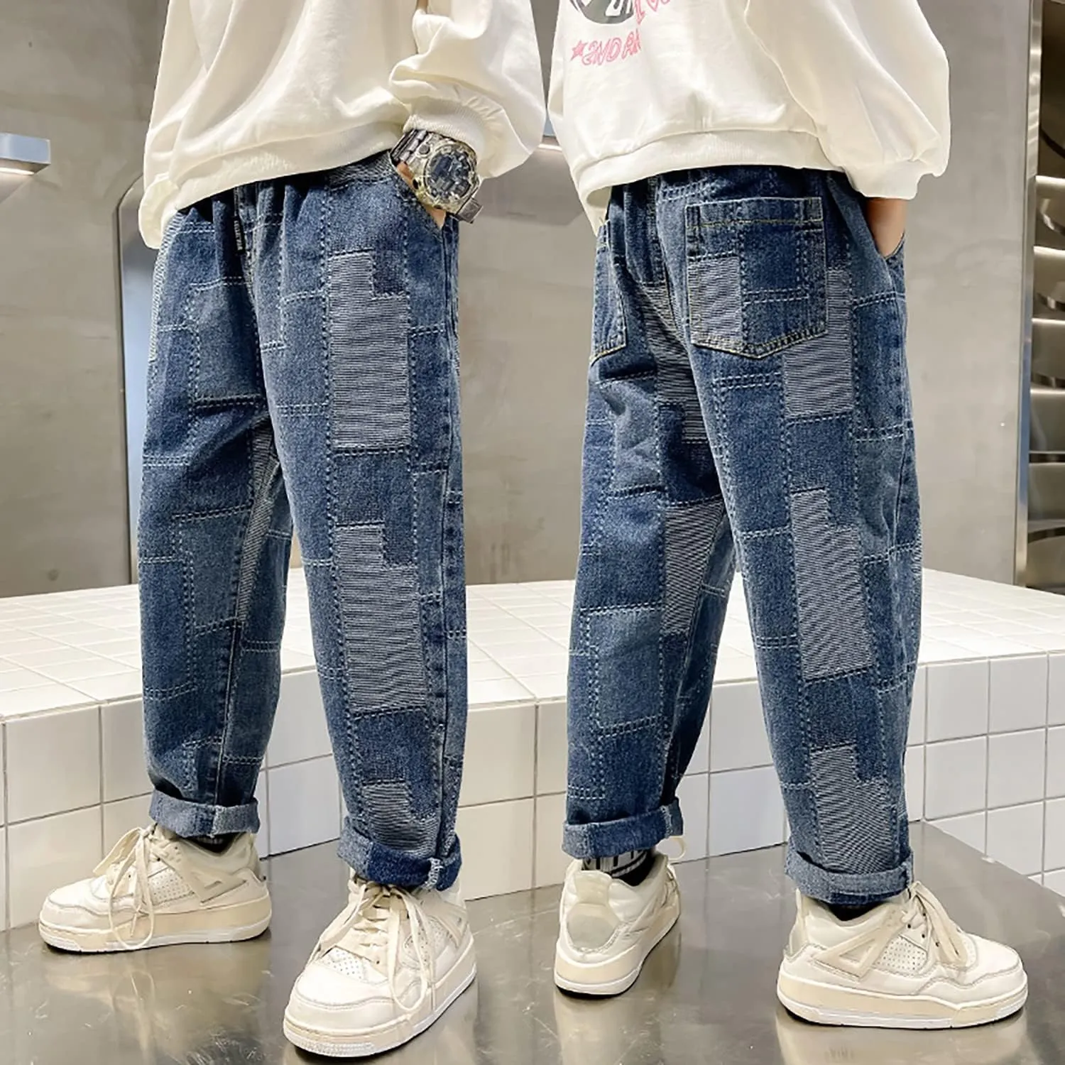 Rolanko Boys Baggy Jeans Elastic Straight fit Stretch Denim Pants Loose Kids Clothes 4-14 Years