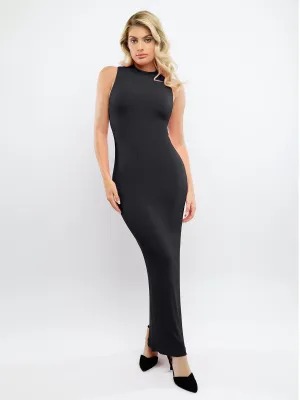 Shapewear Modal Cutaway Mock Neck Slimming Maxi Dress Placket Detailing Quick-Dry Fabric