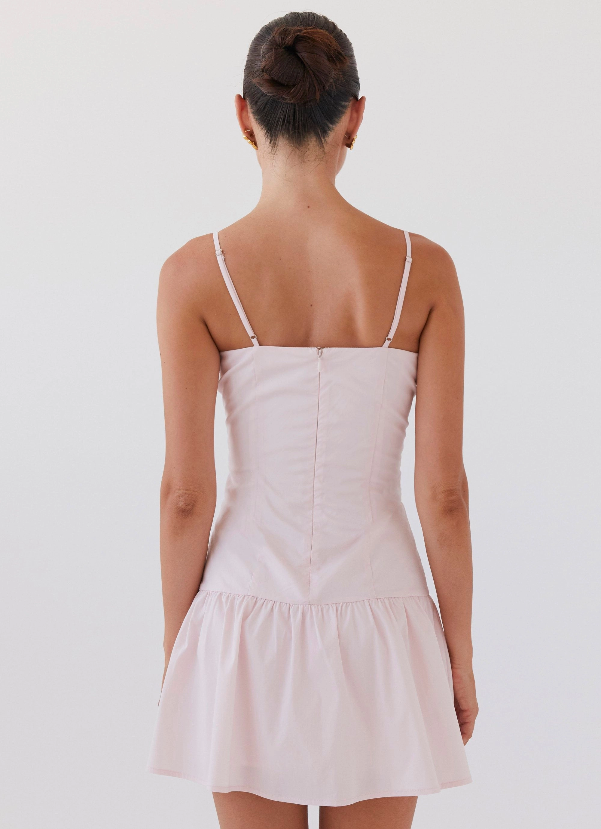 Romantic Charm Bustier Mini Dress - Baby Pink High-Low-Hem Minimalist Layering