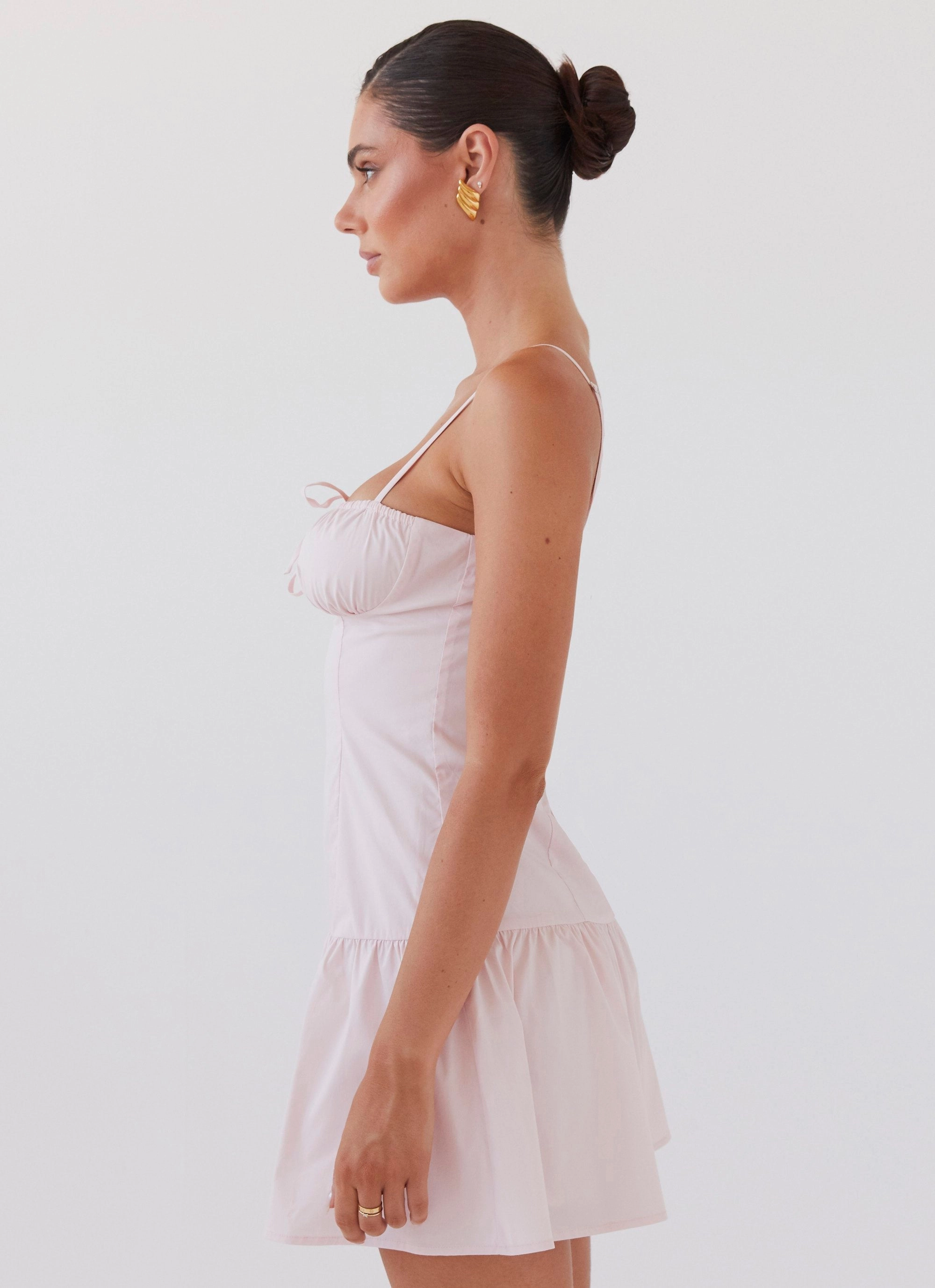 Modern Soft Balloon-Sleeve Romantic Charm Bustier Mini Dress - Baby Pink