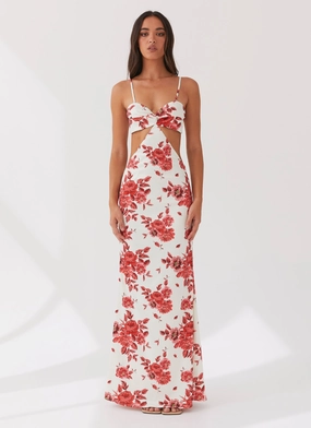 Rosie Satin Maxi Dress - Rosa Floria Texture Play