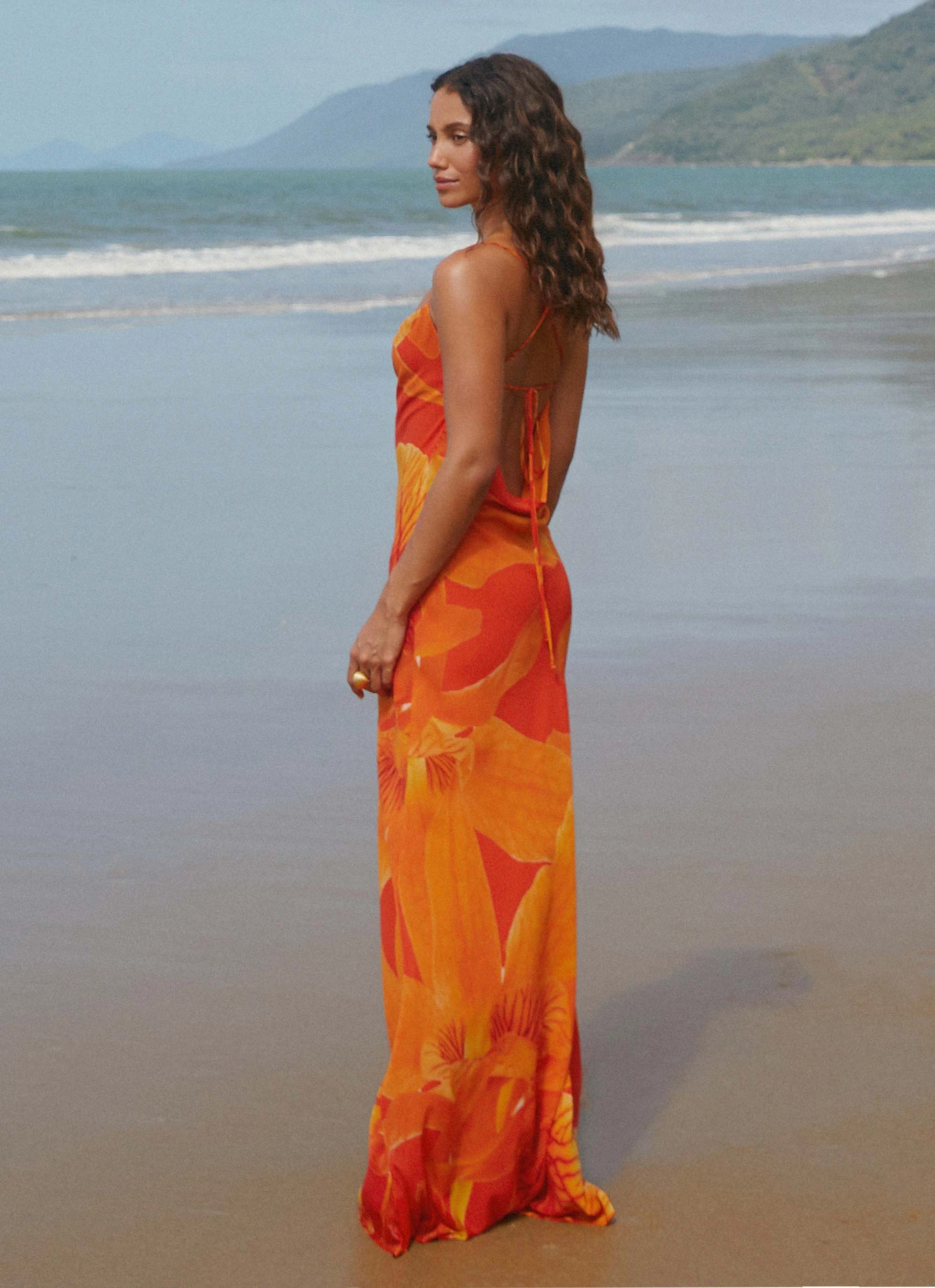 Midafternoon Maxi Dress - Serene Orange Mixed Fabric