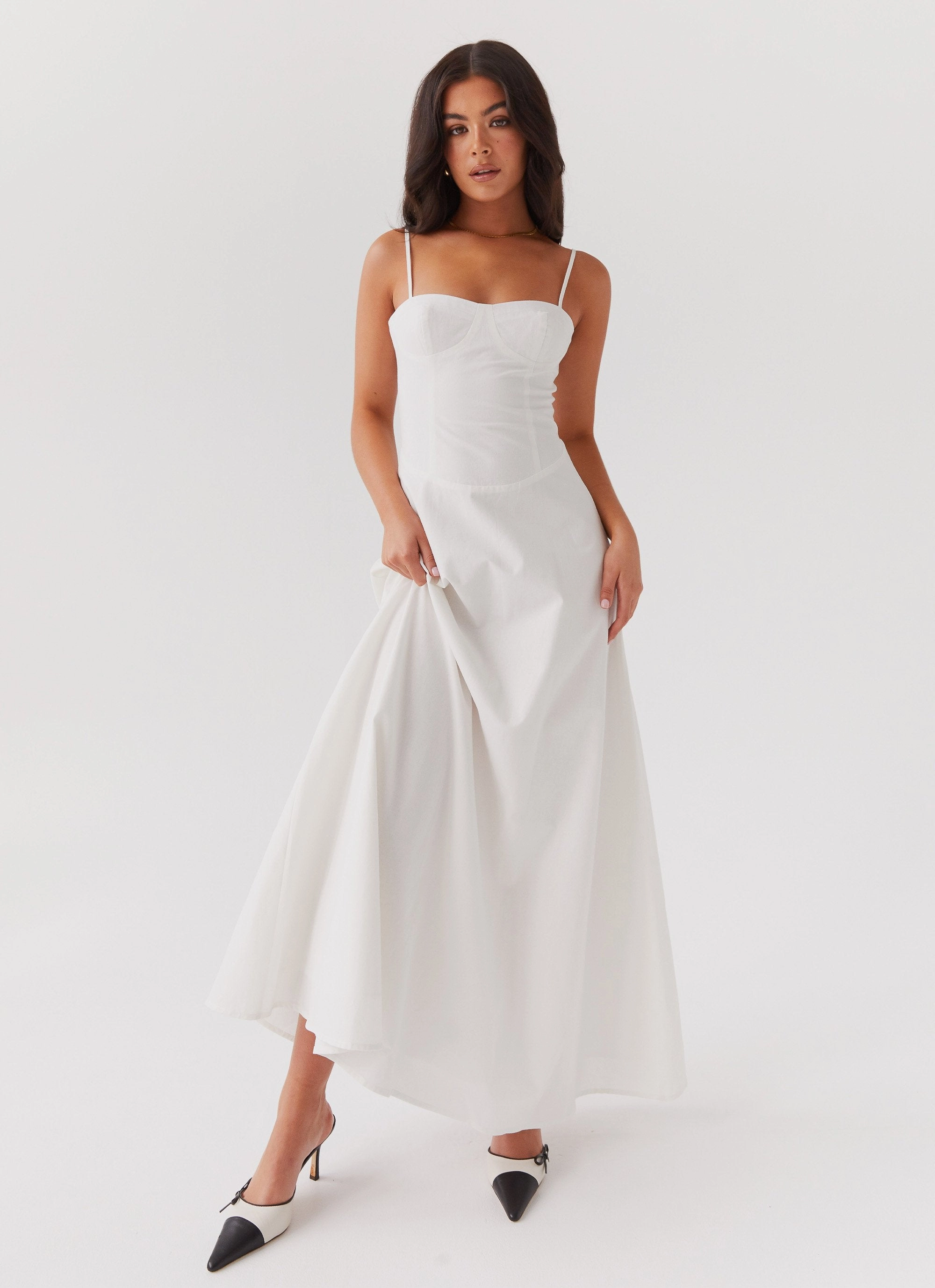 soft elegance Angelina Linen Maxi Dress - White