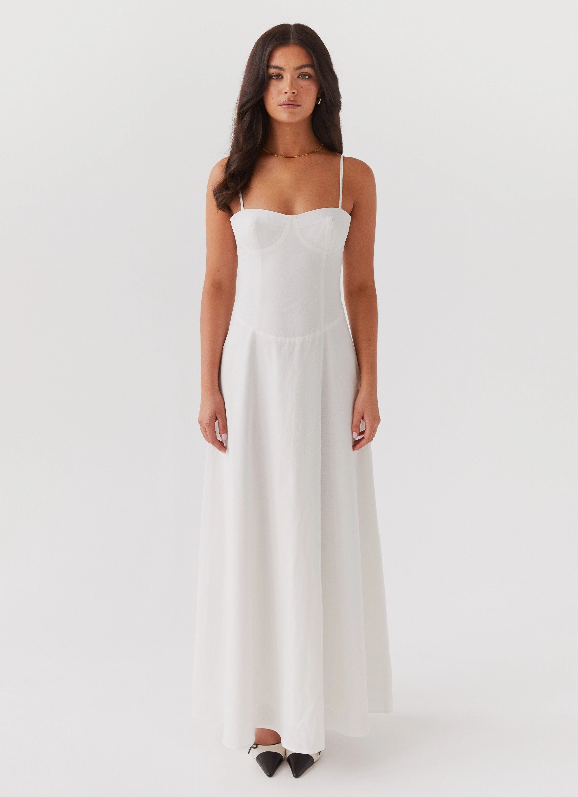 Deep Hue Angelina Linen Maxi Dress - White