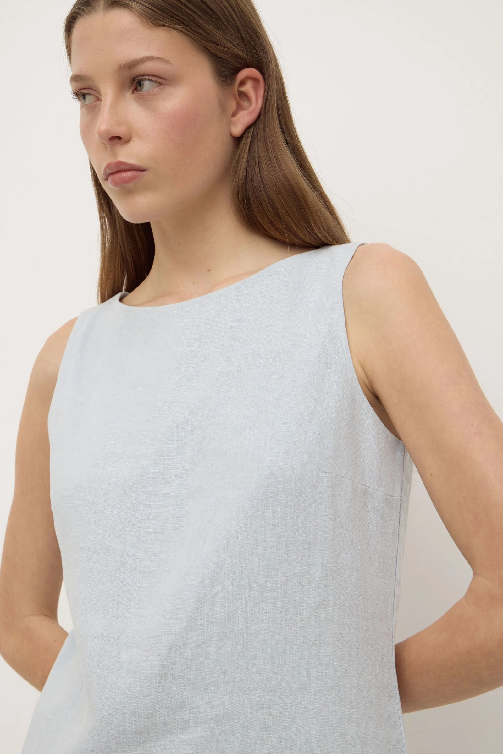 Satin Soft Tasteful Detail Nadine Linen Mini Dress