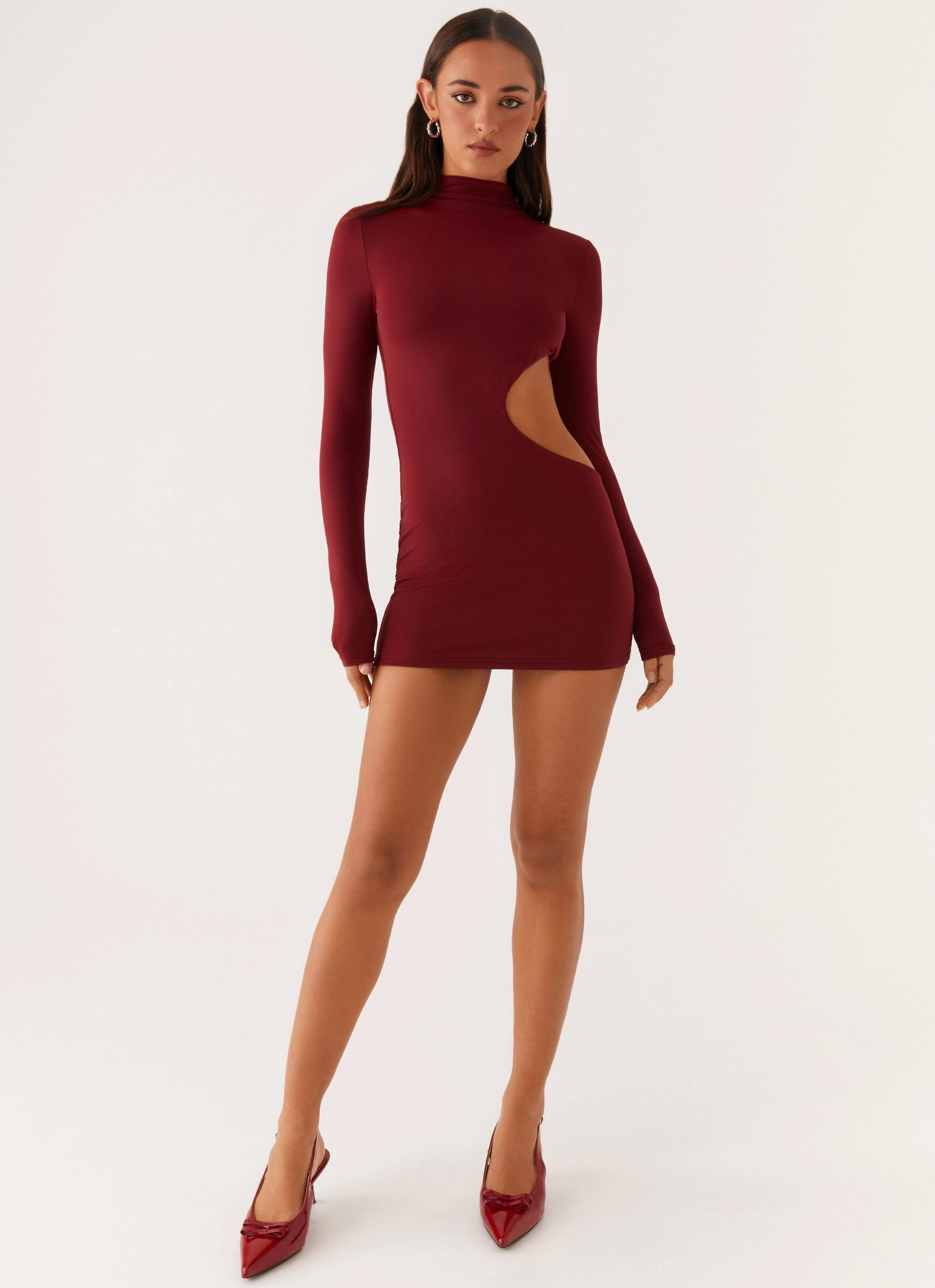 Bow-Detail Crinkle Effect Rora Cut Out Mini Dress - Mulberry