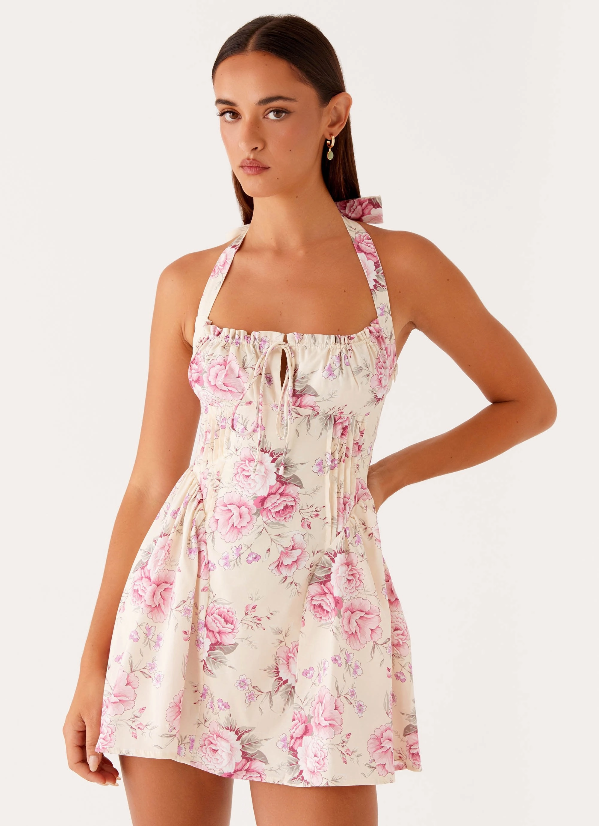 Euro Ease Rosalie Halter Mini Dress - Vintage Pink Floral