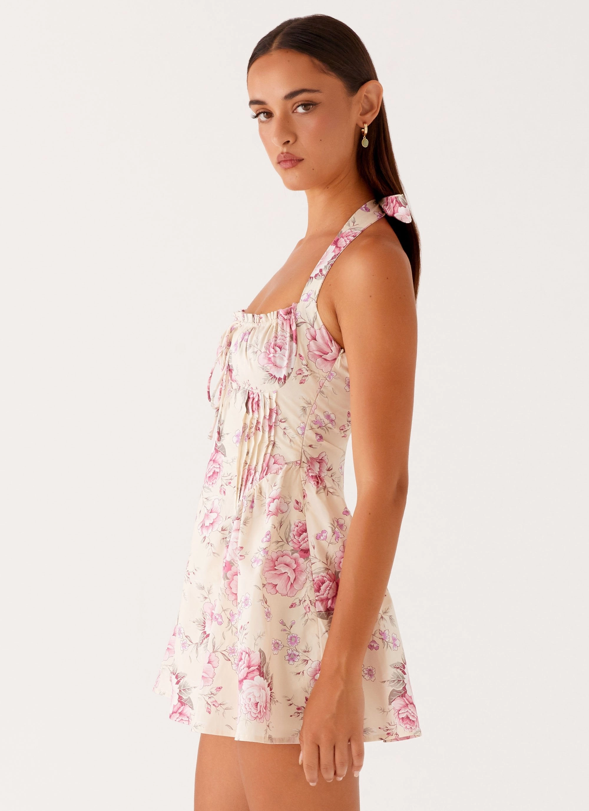 Rosalie Halter Mini Dress - Vintage Pink Floral Relaxed Design Moment Light