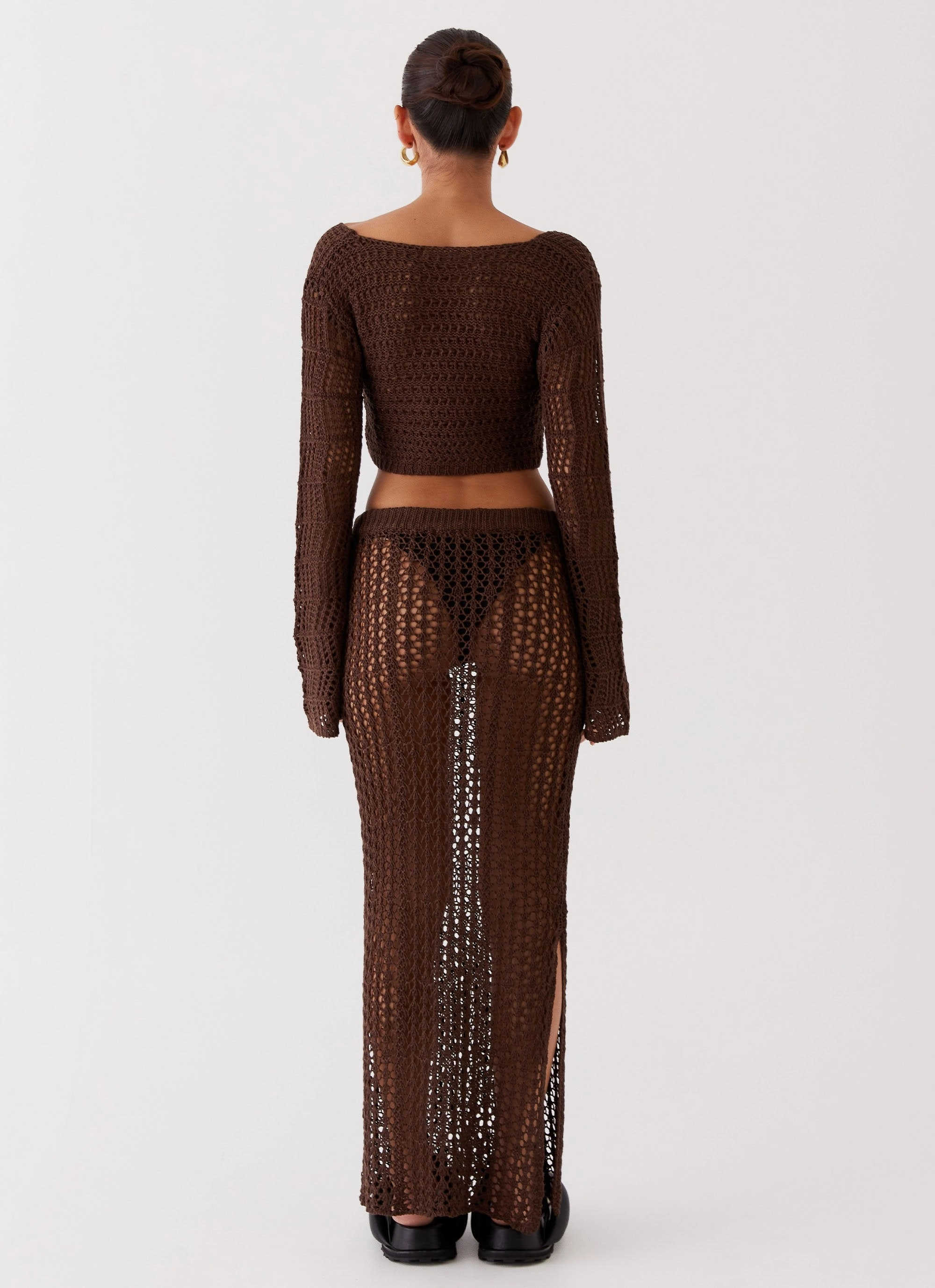 Stretchable Cuffs Flexible Layer Fit Rosalina Crochet Maxi Skirt - Chocolate