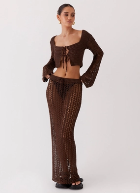 Rosalina Crochet Maxi Skirt - Chocolate Smooth Zipper Track Zip Pockets