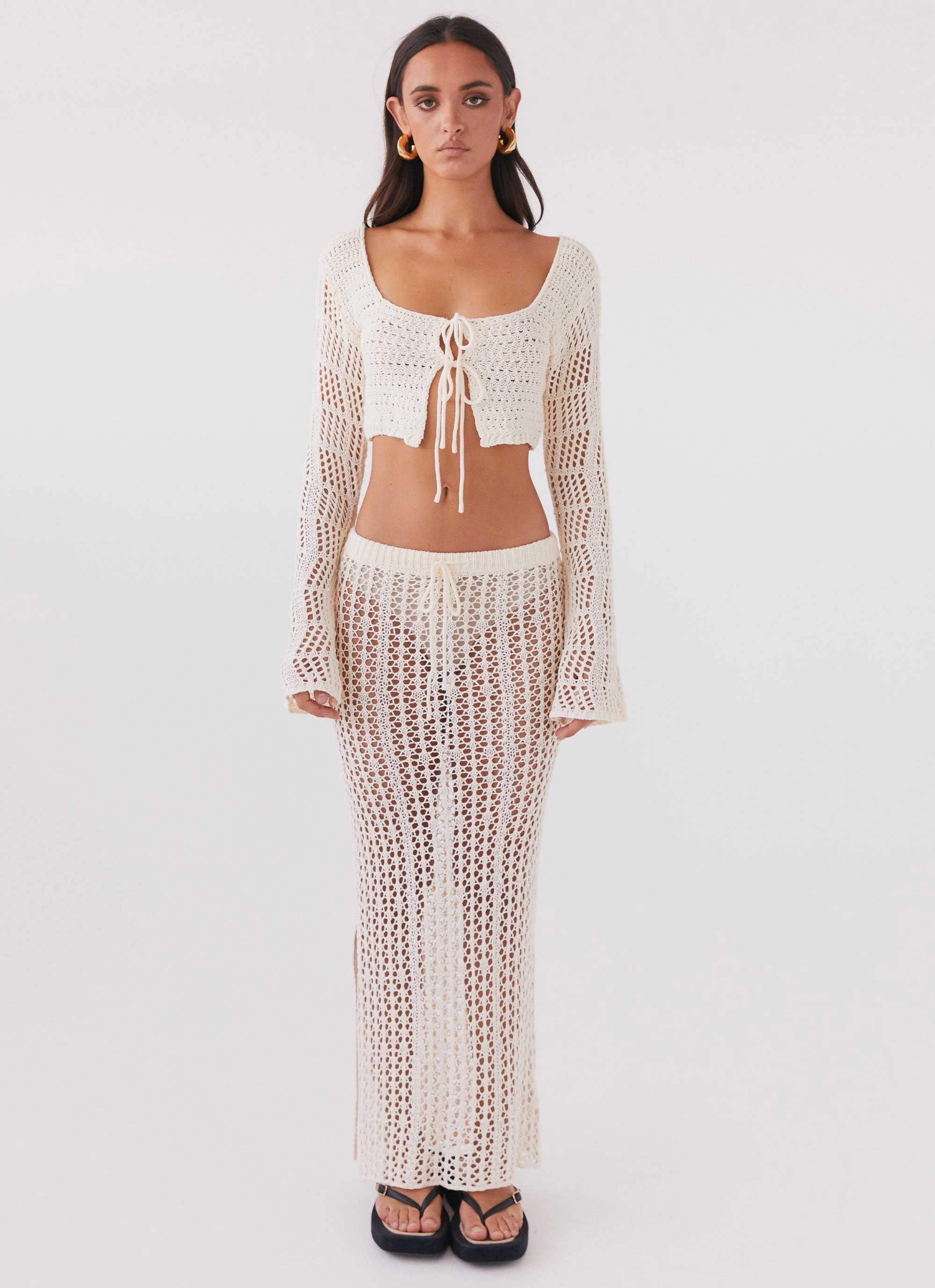 Rosalina Crochet Maxi Skirt - Natural Stripe Look Weekend Ready