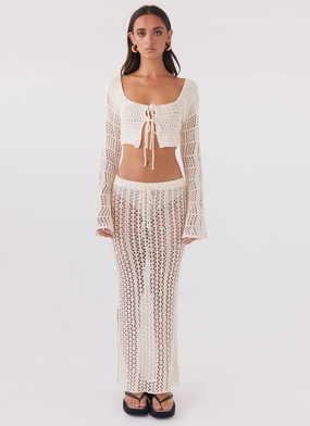 Rosalina Crochet Maxi Skirt - Natural Stripe Look Weekend Ready