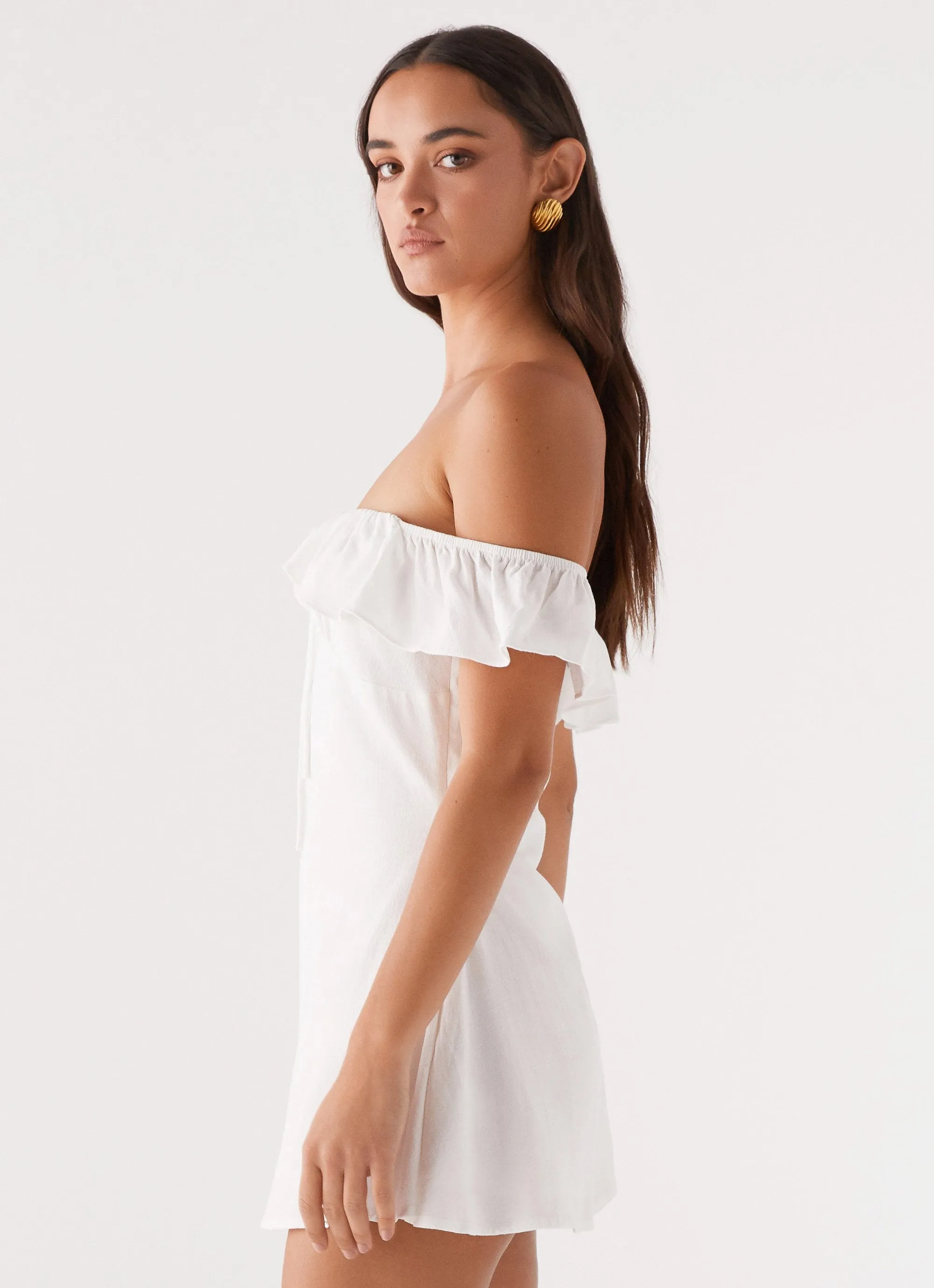 Texas Sun Linen Mini Dress - White Lounge Ready Non-Iron