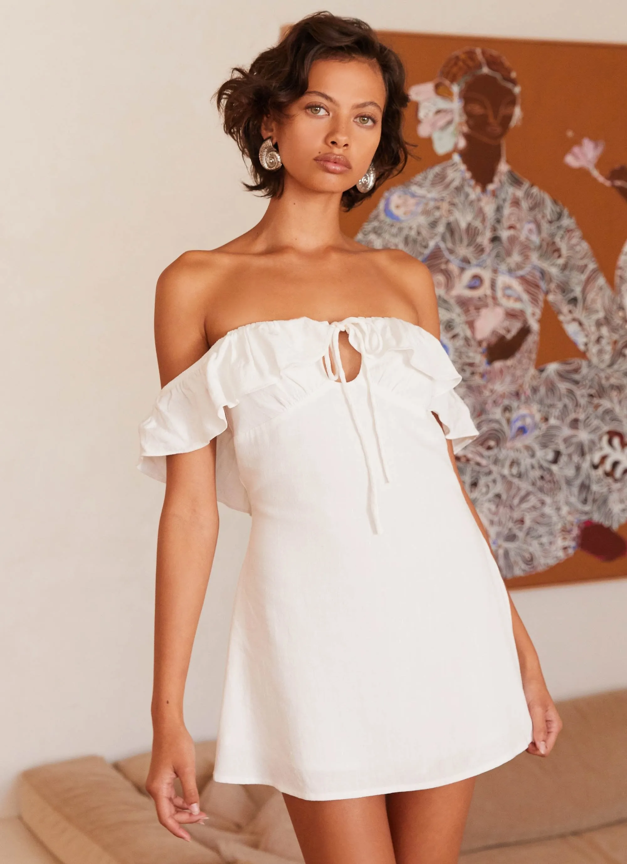 Texas Sun Linen Mini Dress - White Summer Wardrobe Clean Outline