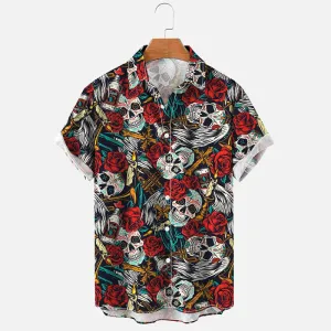 Rose Sugar Skull Polyester Hawaiian Shirt