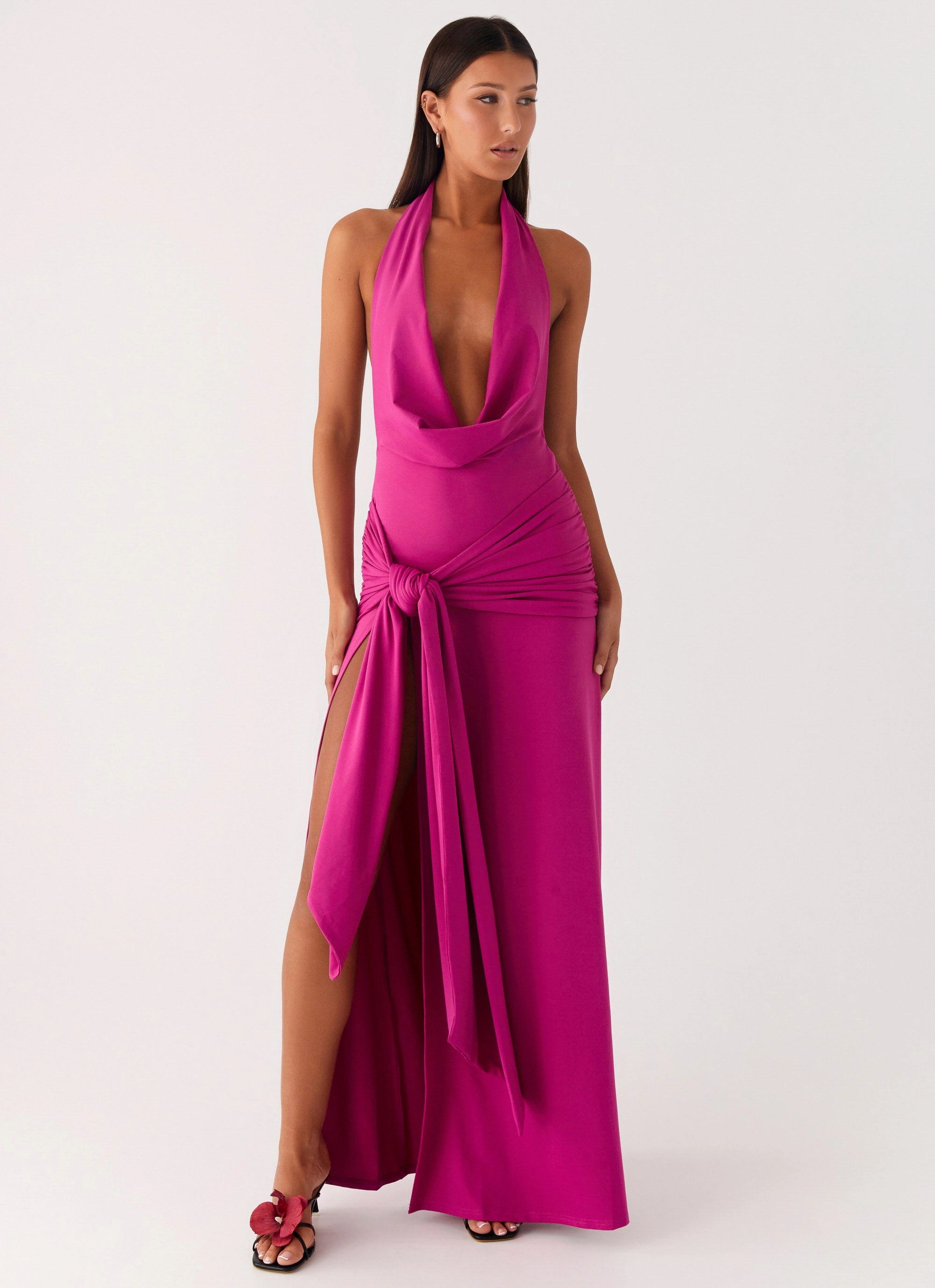 Rowan Ray Cowl Maxi Dress - Fuchsia Matte Look