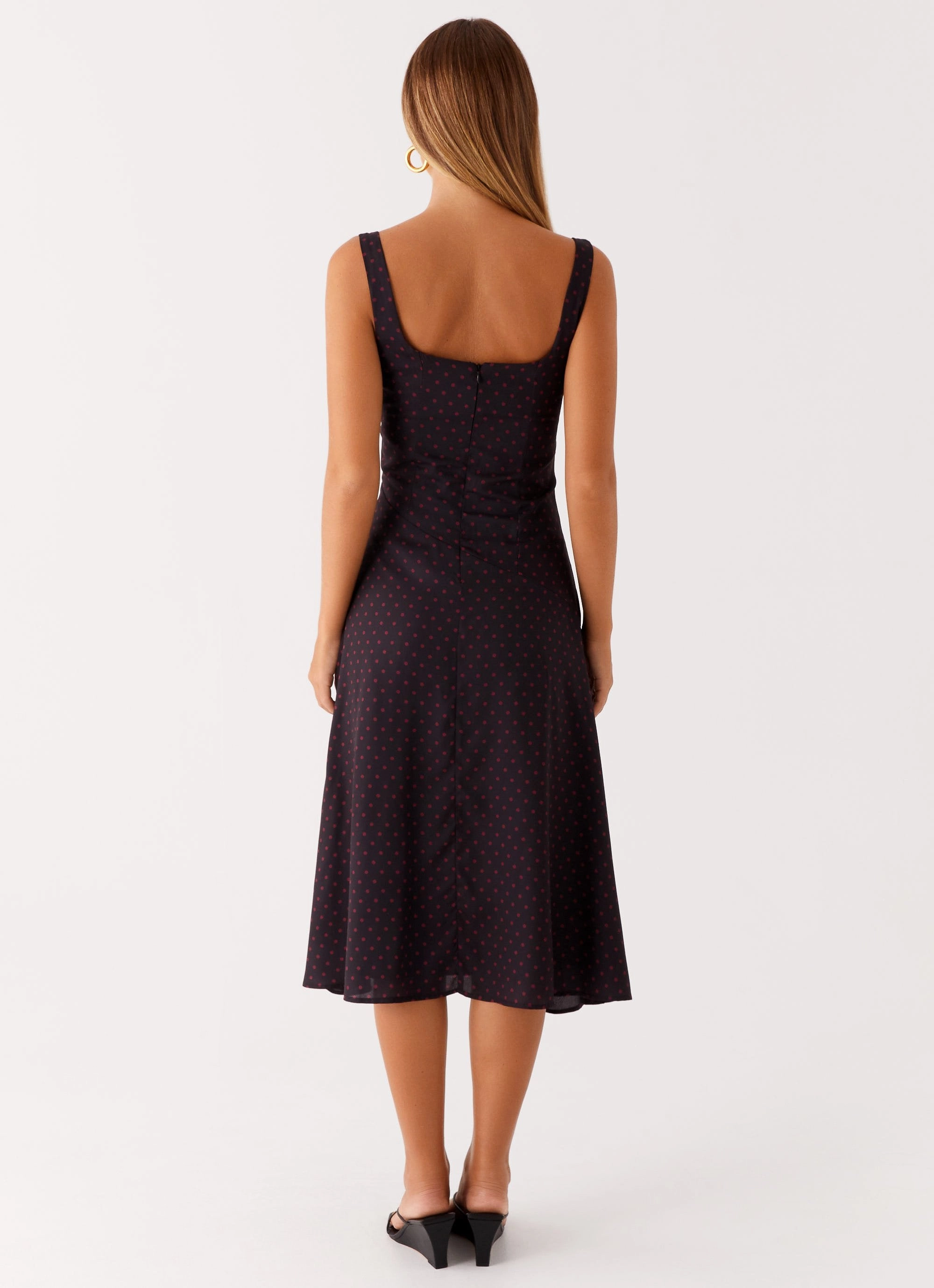 Rowyn Midi Dress - Black Polka Dot Shiny surface Stylish Choice