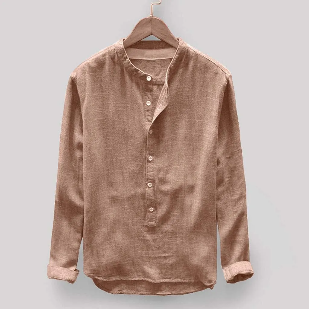 RTRDE Men's Beach Shirts Autumn Winter Button Casual Linen and Cotton Long Sleeve Top Blouse Vacation Shirts