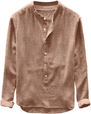 RTRDE Men's Beach Shirts Autumn Winter Button Casual Linen and Cotton Long Sleeve Top Blouse Vacation Shirts