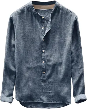 RTRDE Men's Beach Shirts Autumn Winter Button Casual Linen and Cotton Long Sleeve Top Blouse Vacation Shirts
