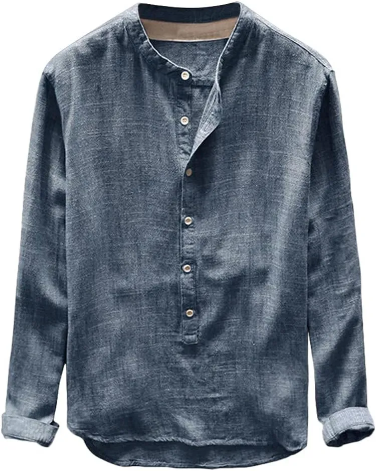 RTRDE Men's Beach Shirts Autumn Winter Button Casual Linen and Cotton Long Sleeve Top Blouse Vacation Shirts