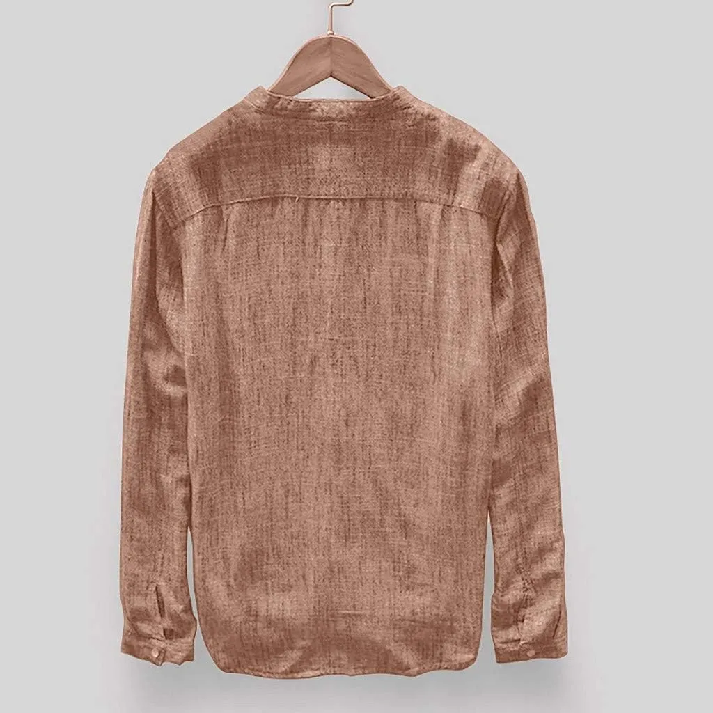 RTRDE Men's Beach Shirts Autumn Winter Button Casual Linen and Cotton Long Sleeve Top Blouse Vacation Shirts