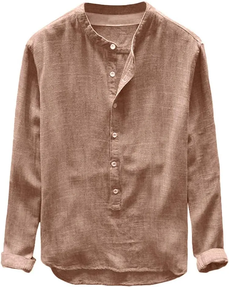RTRDE Men's Beach Shirts Autumn Winter Button Casual Linen and Cotton Long Sleeve Top Blouse Vacation Shirts