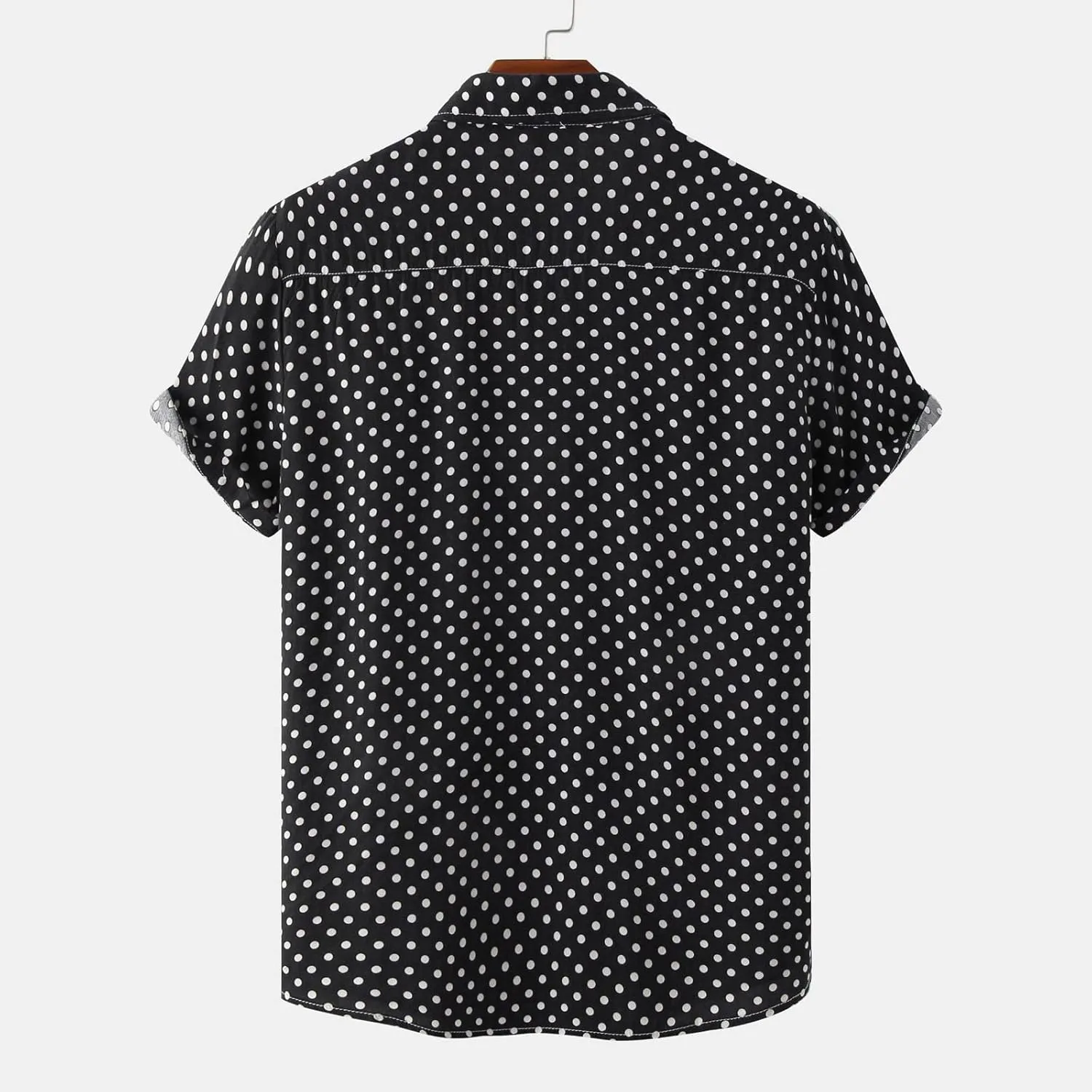 RTRDE Men's Short Sleeve Button Down Shirts Printed Cotton Linen Top Polka Dot Print Lapel Short Shirt Up Shirts
