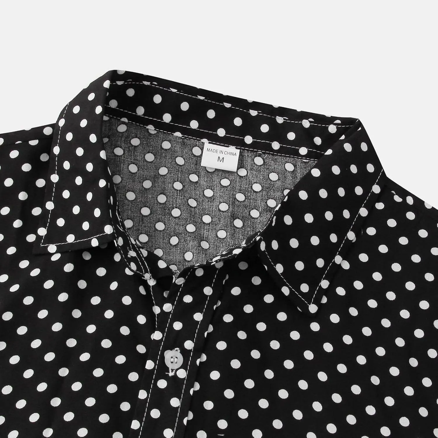 RTRDE Men's Short Sleeve Button Down Shirts Printed Cotton Linen Top Polka Dot Print Lapel Short Shirt Up Shirts