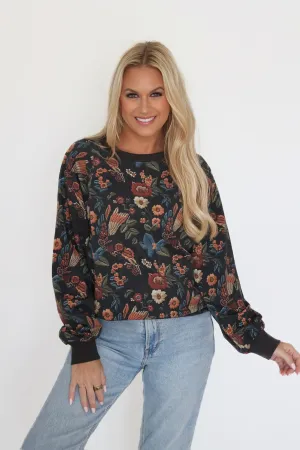 Hidden Storage Pockets Breathable Construction Ruby Floral Sweatshirt