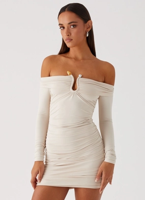 Rudy Long Sleeve Mini Dress - Ivory Evening Event Soft Shape
