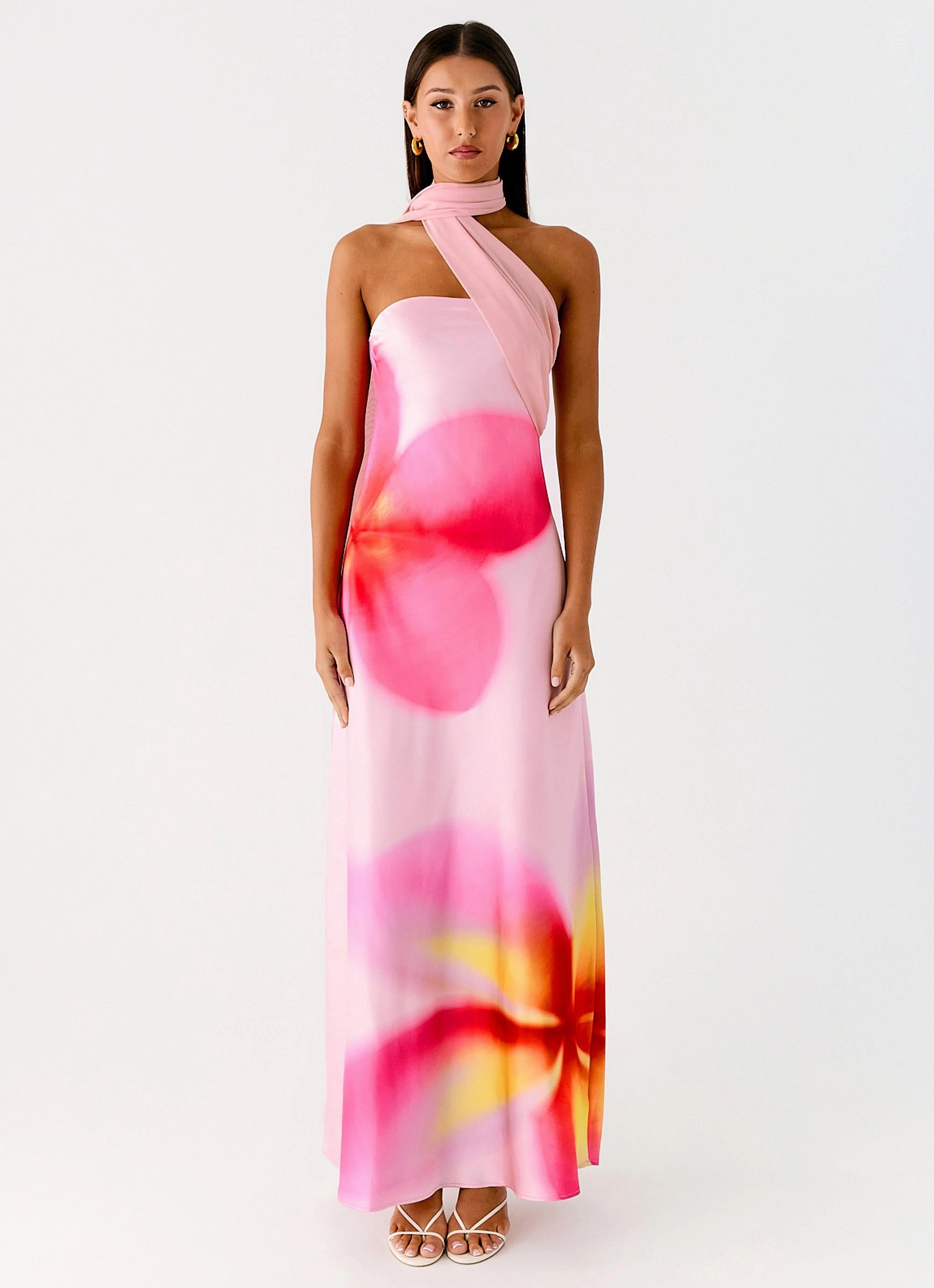 Isa Scarf Satin Maxi Dress - Frangipani Pink Grace Vibe Timeless office dress