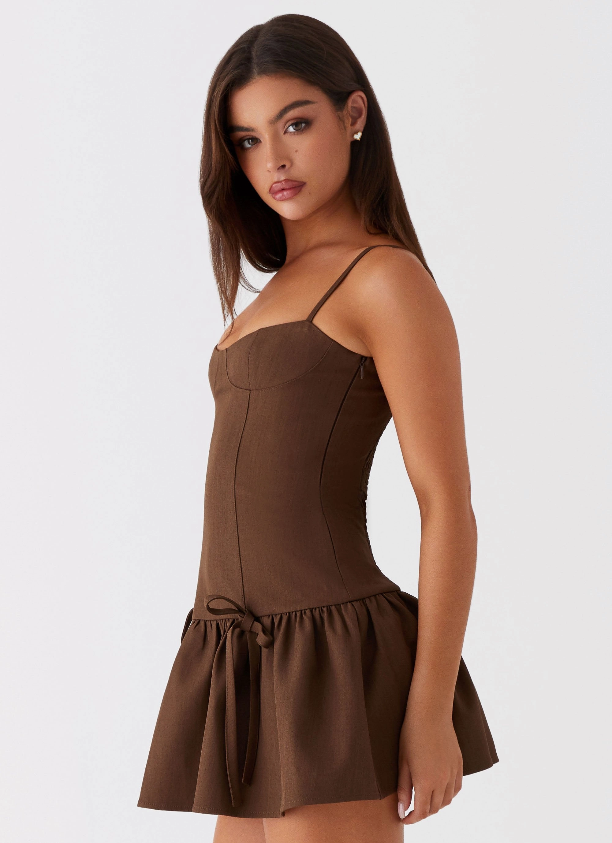 Elastic-Waist Clean Outfit Running Late Mini Dress - Chocolate