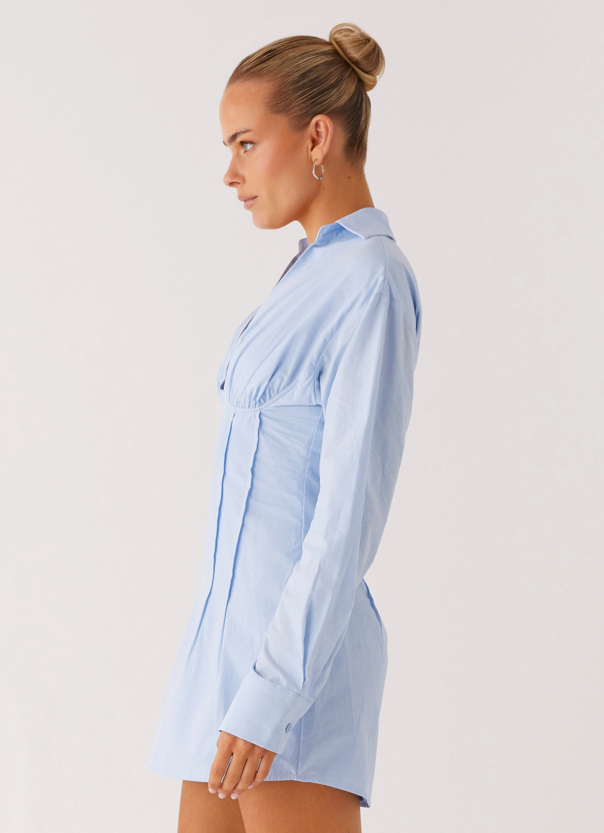 Clancy Mini Shirt Dress - Blue Contrast-Panel Sophisticated Waist