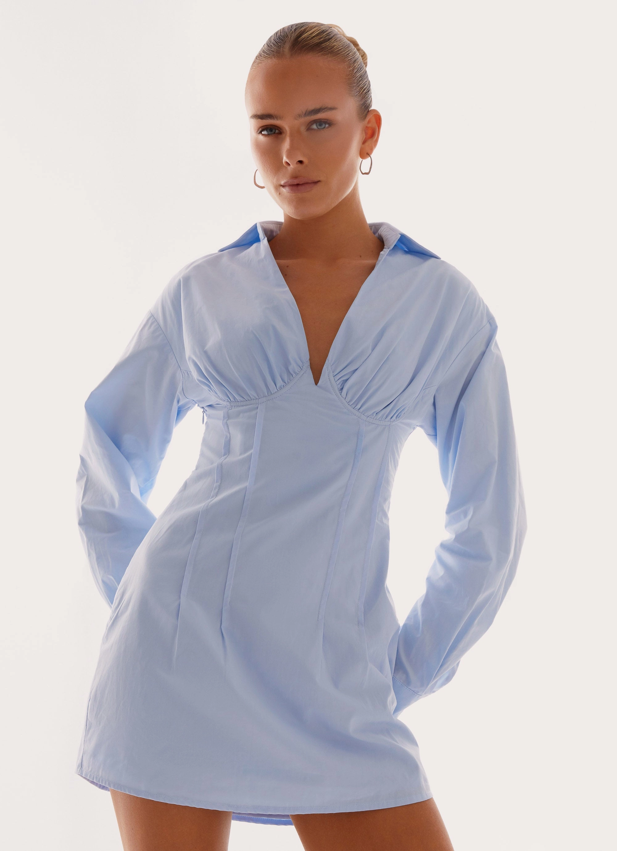 Clancy Mini Shirt Dress - Blue Perfect Wear Chilly Comfort